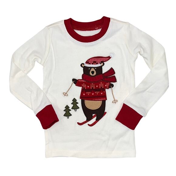 NWT Gymboree Boys Red & Ivory W/Skiing Christmas Bear Cotton Pajamas - Picture 2 of 9